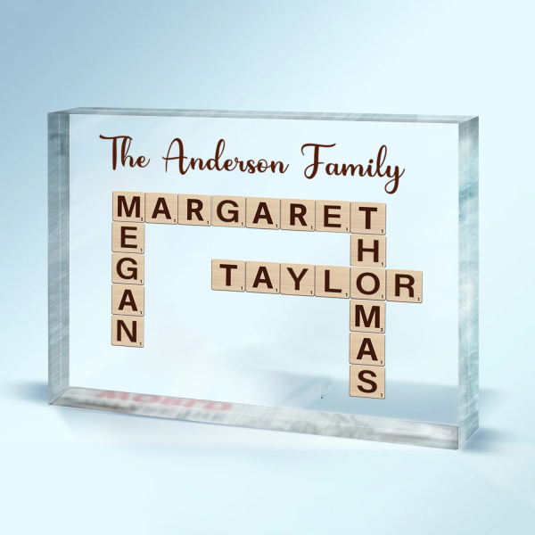 Family Crossword Art Created In A Moment Treasured Forever Personalized Horizontal Acrylic Block Plaque Sale - Image 2