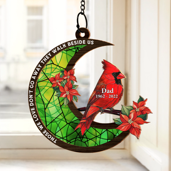 Memorial Cardinal Stained Glass Moon - Personalized Window Hanging Suncatcher Ornament Cheap