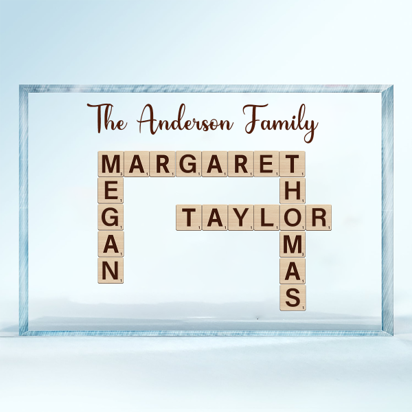 Family Crossword Art Created In A Moment Treasured Forever Personalized Horizontal Acrylic Block Plaque Sale