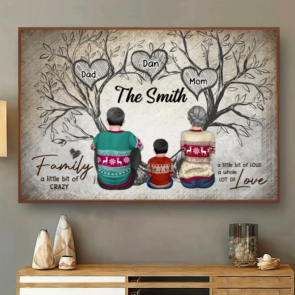 Family Heart Tree Sitting Personalized Poster, Home Decoration, Gift For Family Sale