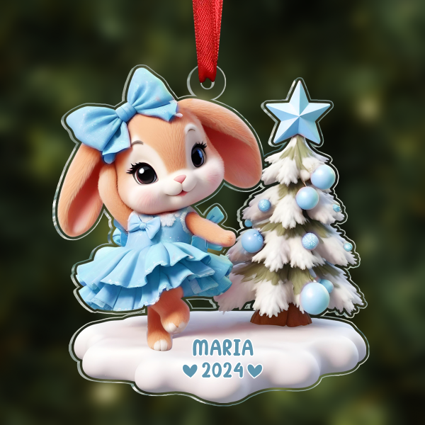 3D Effect Cute Bunny Girl Dancing Christmas Personalized Acrylic Ornament, Christmas Gift For Daughter, Granddaughter Sale