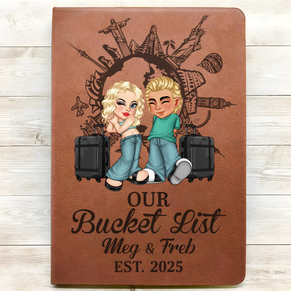 Our Bucket List Travel Couple - Personalized Leather Journal Fashion - Image 3