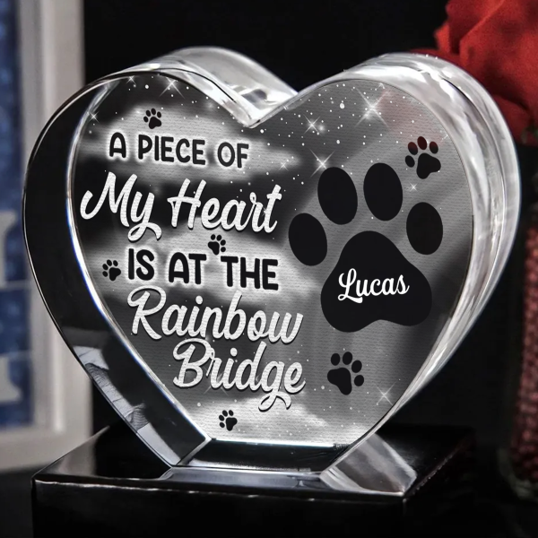 Pet Memorial A Piece At The Rainbow Bridge - Personalized Crystal Heart For Cheap - Image 3