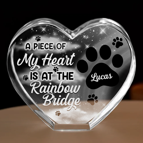 Pet Memorial A Piece At The Rainbow Bridge - Personalized Crystal Heart For Cheap