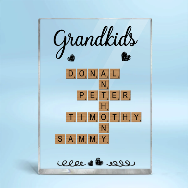 Grandkids Crossword Puzzle Art Personalized Acrylic Block Plaque, Gift For Grandma, Gift For Mom Hot on Sale