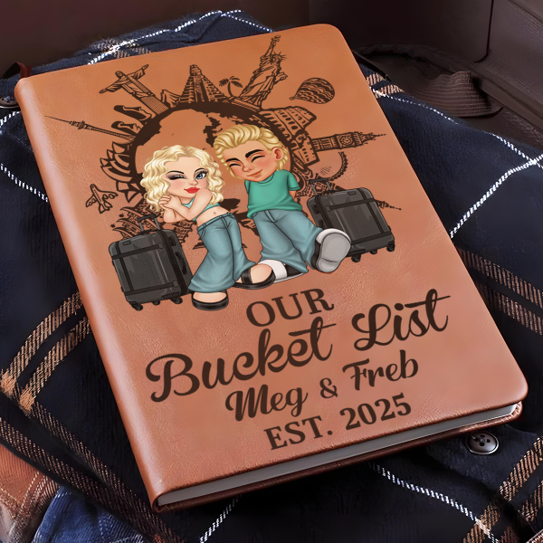 Our Bucket List Travel Couple - Personalized Leather Journal Fashion - Image 2
