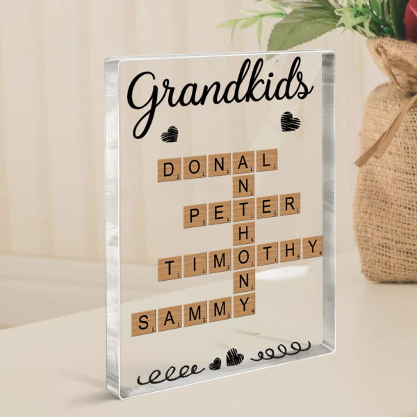 Grandkids Crossword Puzzle Art Personalized Acrylic Block Plaque, Gift For Grandma, Gift For Mom Hot on Sale - Image 3