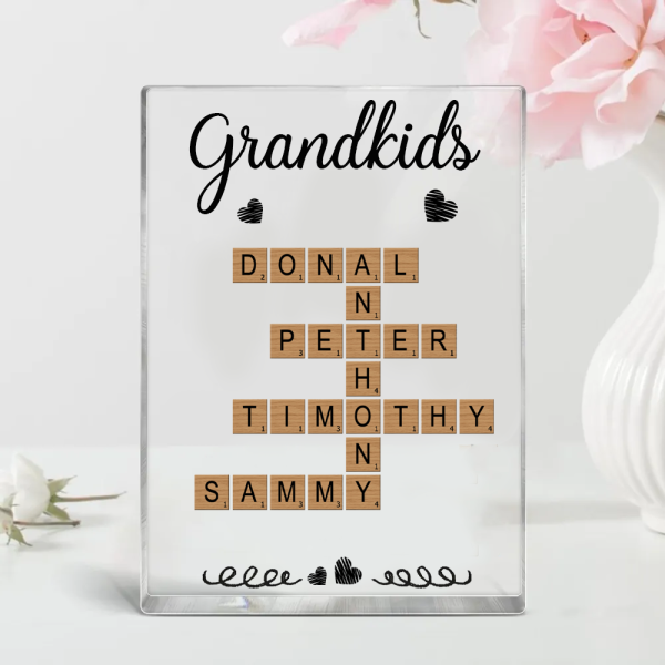Grandkids Crossword Puzzle Art Personalized Acrylic Block Plaque, Gift For Grandma, Gift For Mom Hot on Sale - Image 2