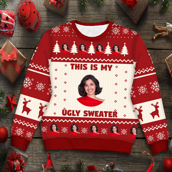 Custom Photo This Is My Ugly Sweater - Christmas, Gift For Yourself - Personalized Unisex Ugly Sweater Online now - Image 3